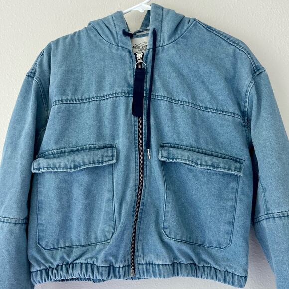 Ashley Vintage Charm Crop Sherpa lined denim jean hooded western jacket Medium - Picture 4 of 11